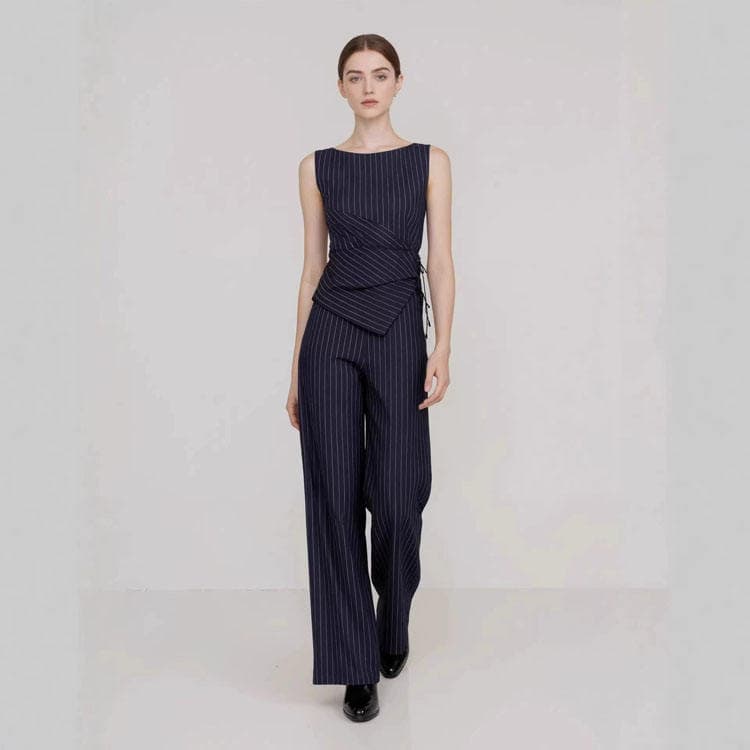 Wenshuo Striped Sleeveless Top Wholesale Stylish Slim Set Custom logo Women Workwear Set Factory Directly