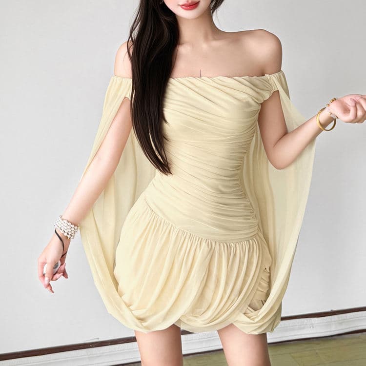Wenshuo Off-the-shoulder Dress Wholesale Mesh Casual Dress Custom logo Pleated Mini Dress Factory Directly