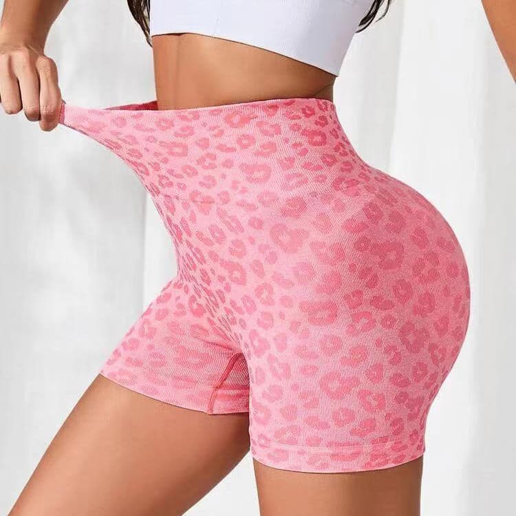 Leopard Print Seamless Tight Butt Lifting Quick Dry Training Fitness Yoga Shorts for Women