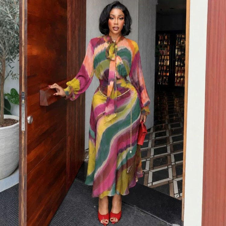 Wenshuo Long Sleeve Mesh Dress Wholesale Printed Two Piece Set Custom logo Fashion Dress Set Factory Directly