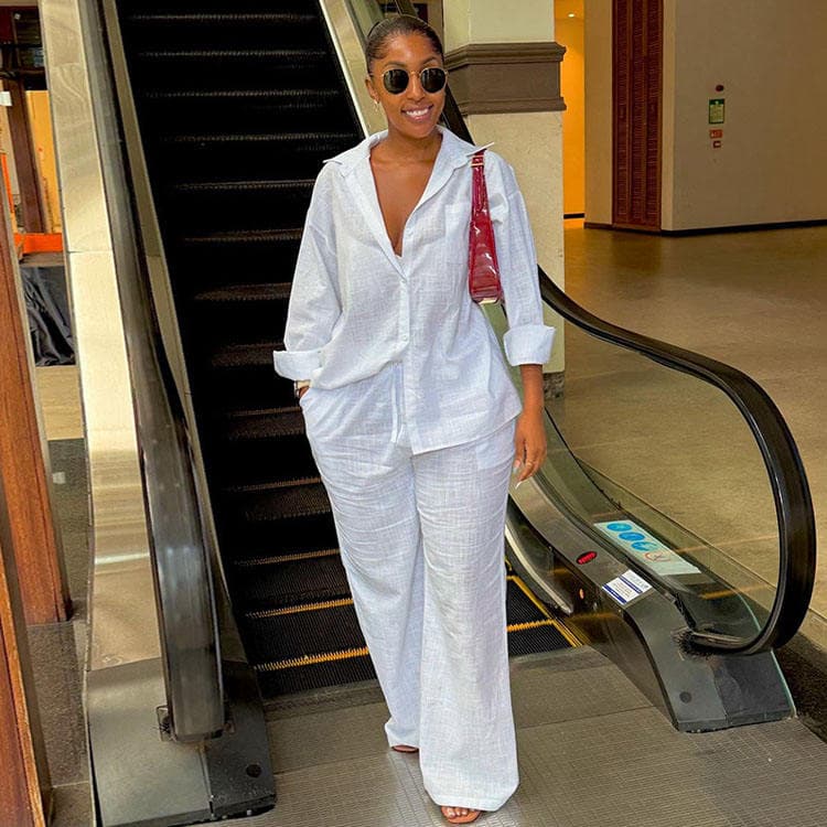 Wenshuo High Quality Casual Shirt Wholesale Simple Straight Trousers Custom logo Solid Color Women Suit Factory Directly