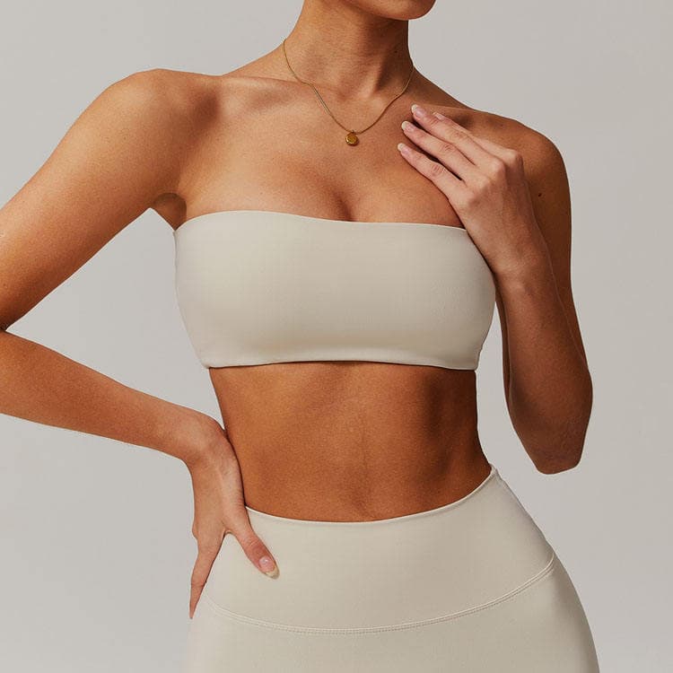 2025 One-piece Nude Sports Bra Anti Exposure Tube Top Base Layer Fitness Top Tight Yoga Top