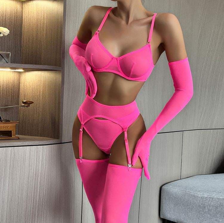 Sexy Lips Rose Solid Color Garter Gloves Sexy Lingerie Sexy Lingerie Set