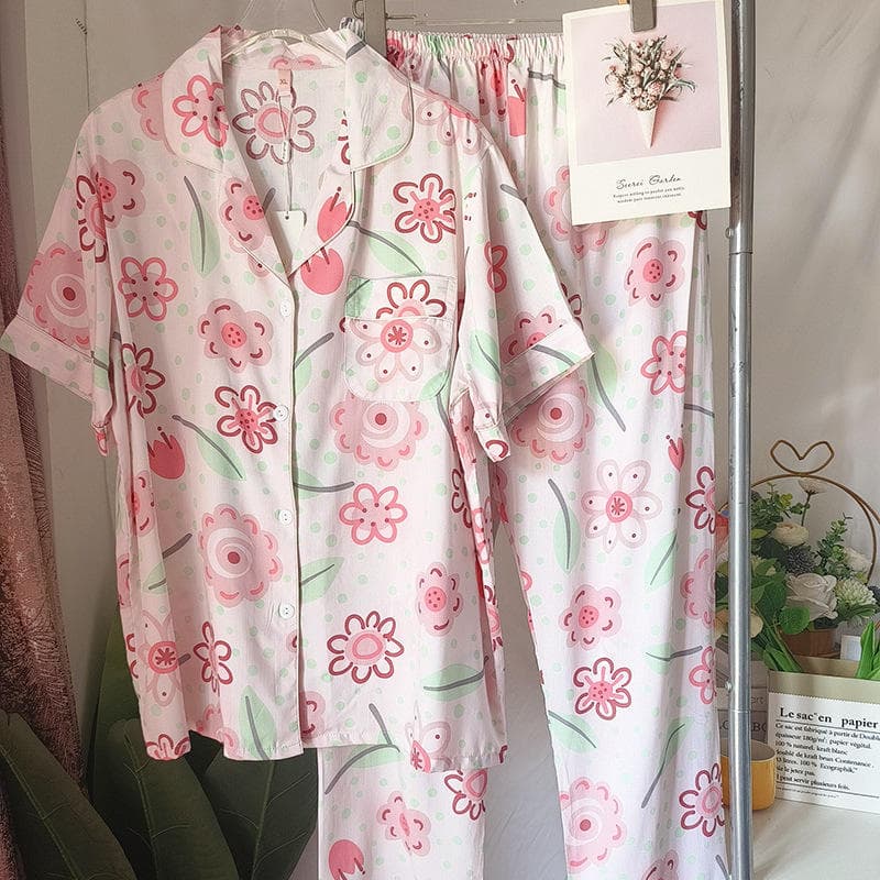 Thin Soft Nightgown Manufacturer Printed Pajamas Two Piece Wholesale Elastic Trousers Factory Directly