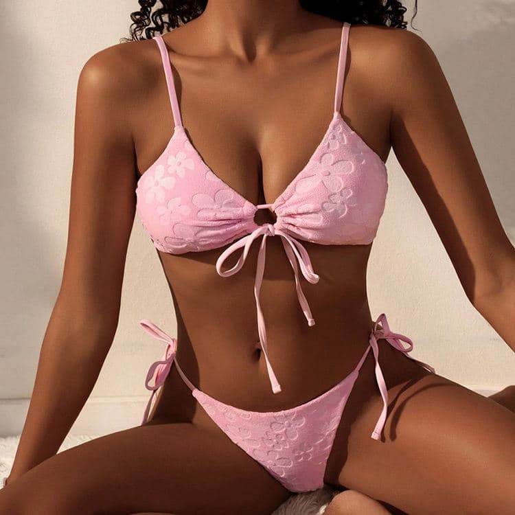 2024 Hot Sale Sexy Swimsuit Ins Explosive pink Floral Print Special Fabric 2 Pieces Bikini Set