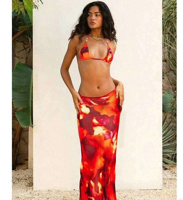 2025 Tie Dye Sexy Bikini Summer Beach Three Piece Set Beachwear&swimsuit With Cover Dress