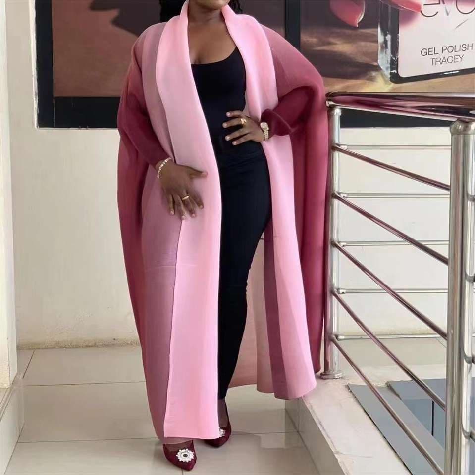 Gradient Color Maxi Pareo 2025 Pleated Long Cape Factory Directly High Quality Fashion Trench Coat