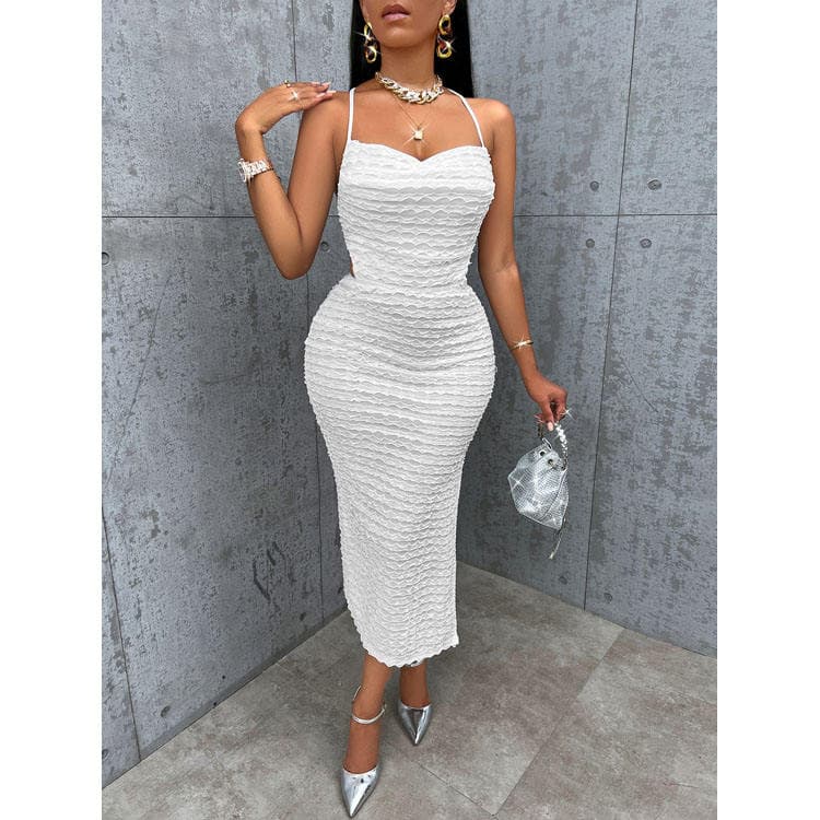 Bandage Dress for Women 2023 Solid Color Sexy Backless Dress Bodycon Skirt Casual v Neck Halter Neck Top Dress