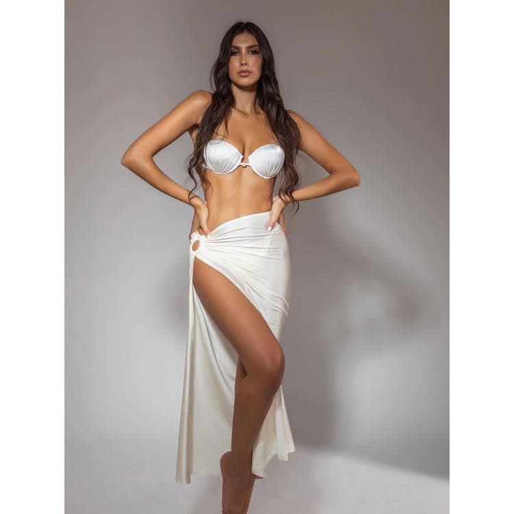 New Solid Color Swimsuit Elegant Beach Bikini Suit Shell Tube Top Pearl Swimwear