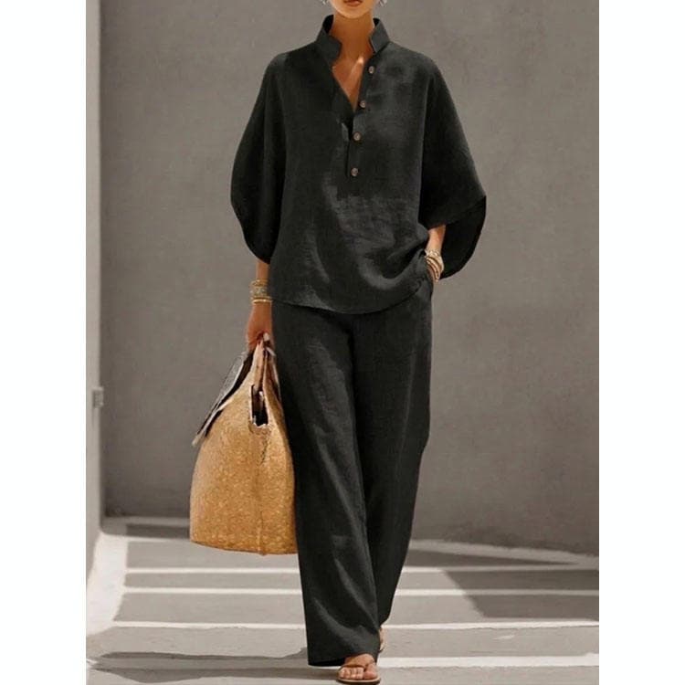 Wenshuo Casual Women Suit Set Wholesale Simple Long Sleeve Top Custom logo Loose Pants Factory Direct