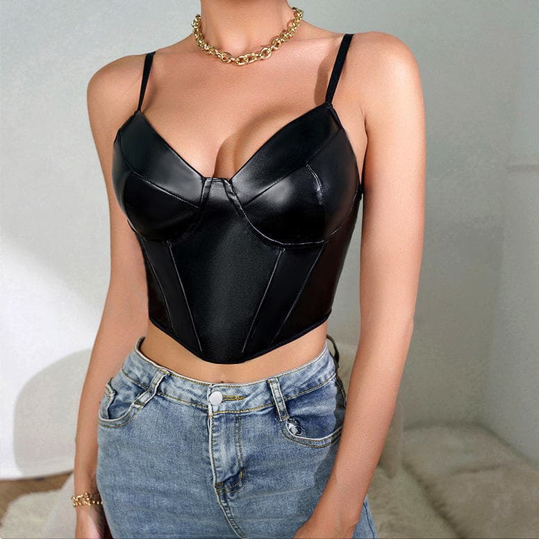Sexy Patent Leather Camisole Hot Girl Temptation Slim Sexy Body Shapewear Corset