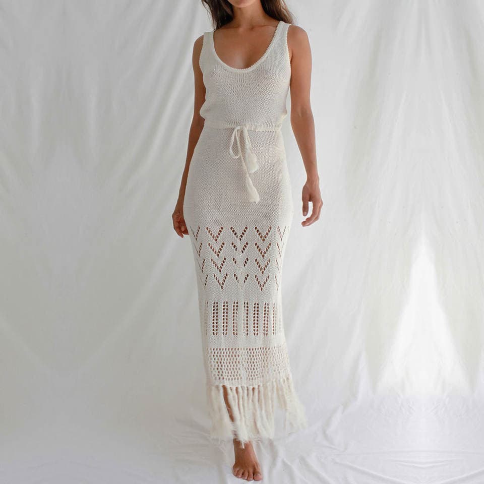 Summer Hollow Strappy Long Shirts Tassel Swimwear Dress Bikini Cover Ups for Women 2023