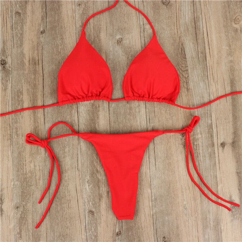 Halter Tie Sexy Ladies Adjustable Straps Solid Color Two Pieces Swimwear Bikini