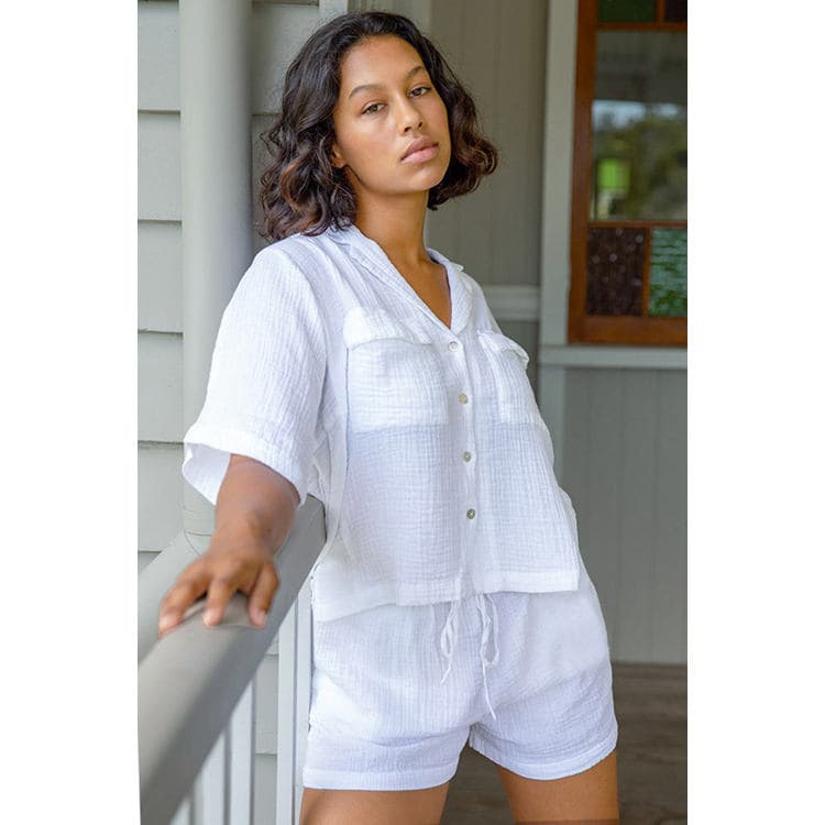 2023 Summer New Comfortable Loose Crepe Solid Color Top and Shorts Lounge Wear Pajamas Women Set Suits