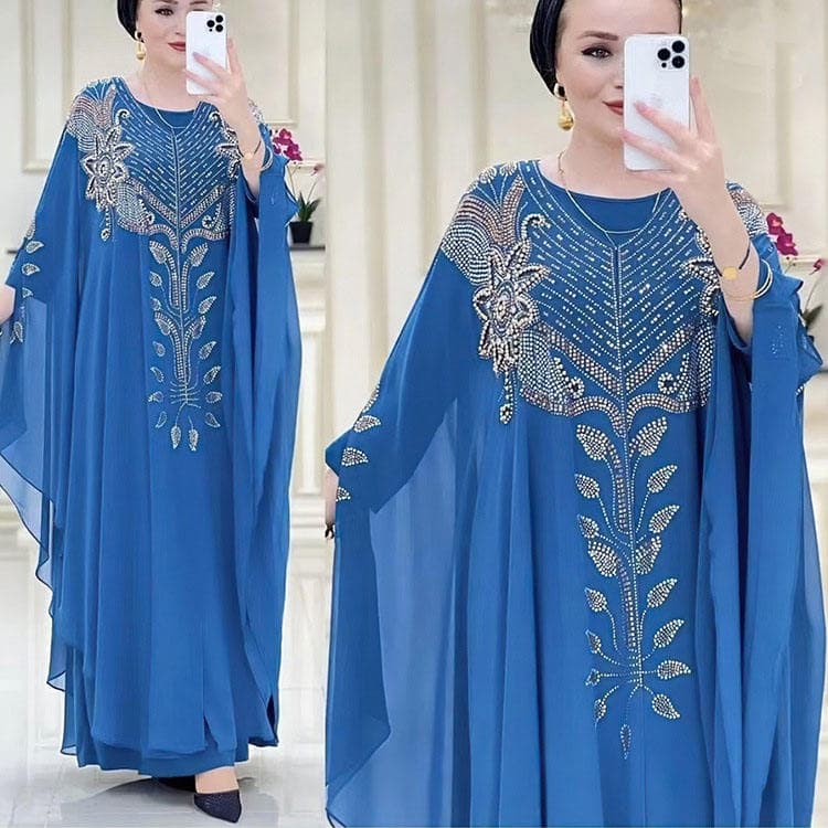 Chiffon Dress Heavy Craft Hot Diamond Robe Middle East Muslim Long Dress Women
