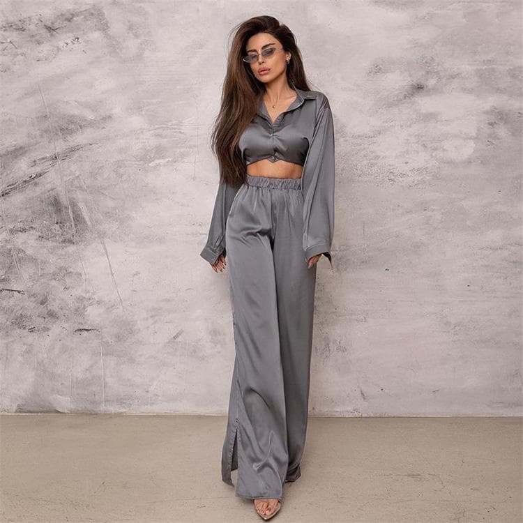 2023 New Loose Casual Sleepwear Nightgown Lightweight Outerwear Solid Color Satin Pajamas Ladies Homewear