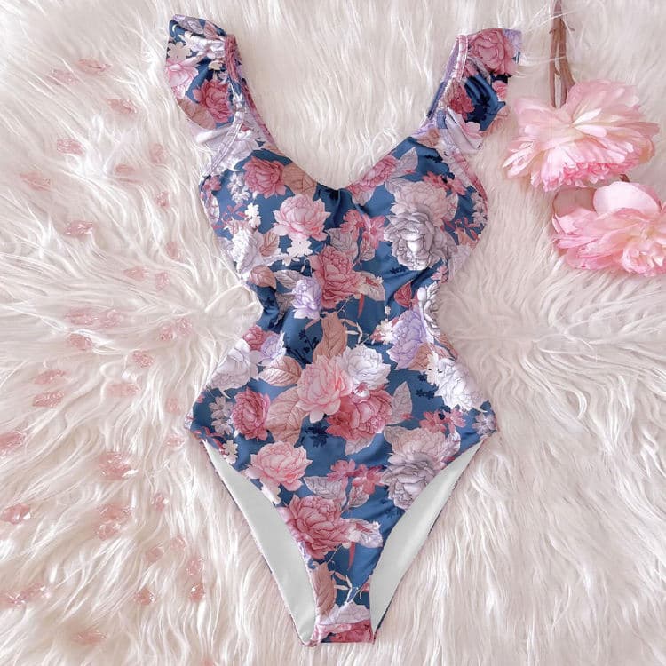 2025 New One Piece Swimsuit Floral Printed Bikini Sexy High Cut Swimwear Beachwear