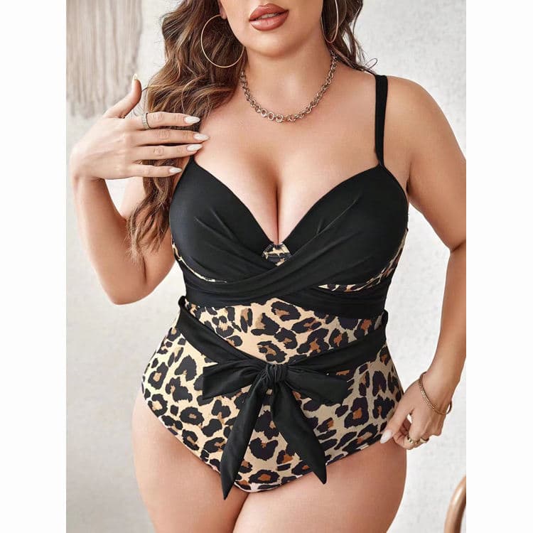 Multiple Prints Cute Plus Size Swimsuit Summer Beach Retro Style One Piece Bikini Bow Tie Beachwear