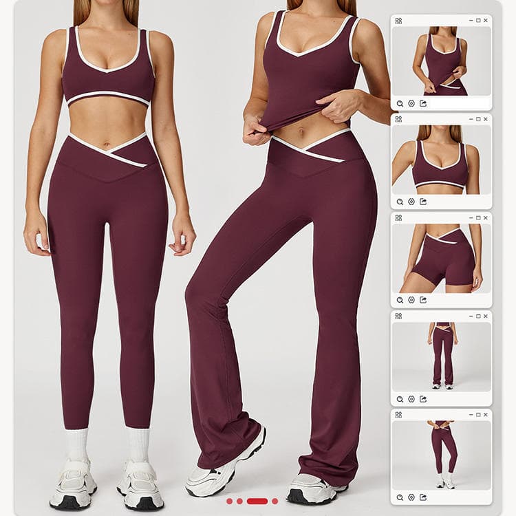 Custom Logo High Quality Activewear Nude Feeling Contrast Color Women 6 Piece Yoga Set