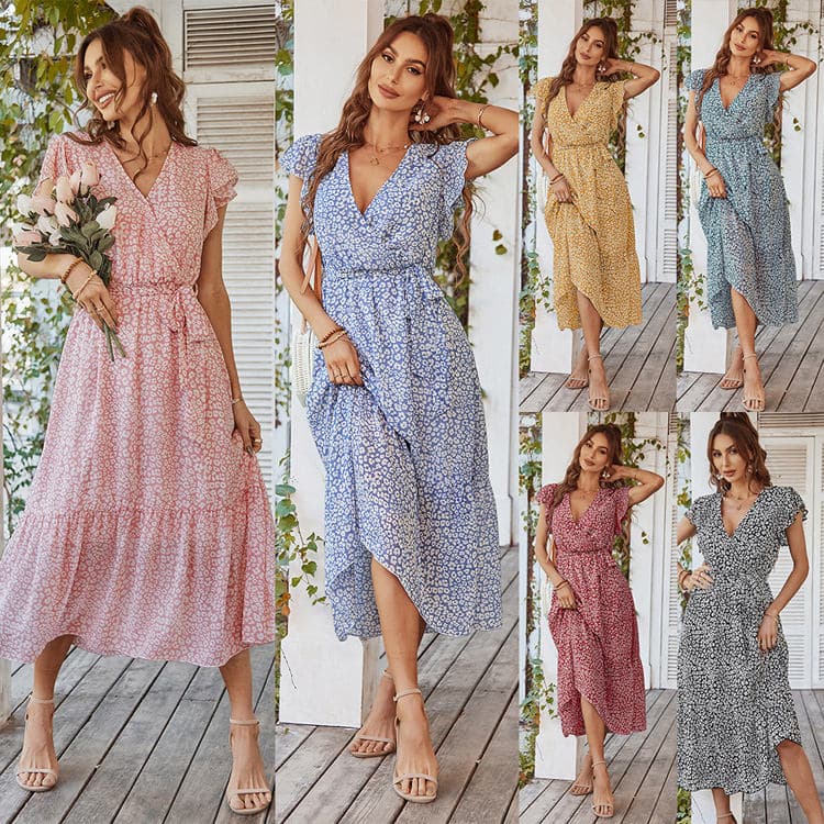 Hot Sale Summer Fashion New Style Holiday Dress Women Long Flower Print Dress