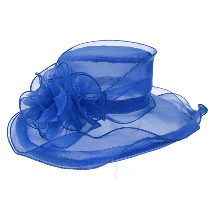 Women Elegant Sun Hats Wide Brim Sun Church Dress Wedding Derby Party Beach Floral Multi-layered Organza Hat