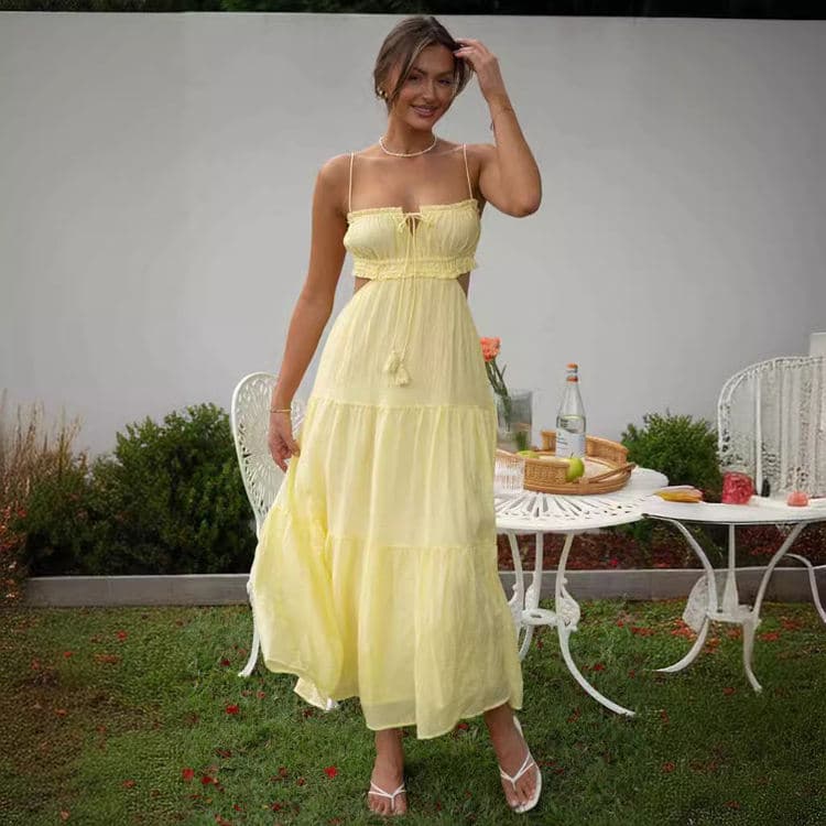 Wholesale Solid Color Camisole Dress Sexy Hollow Waist Dress Backless Patchwork Design Dresses