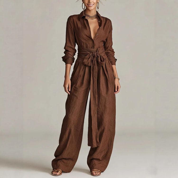 Wenshuo Ribbon Long Sleeve Top Wholesale Loose Casual Trousers Custom logo Women Workwear Set Factory Directly