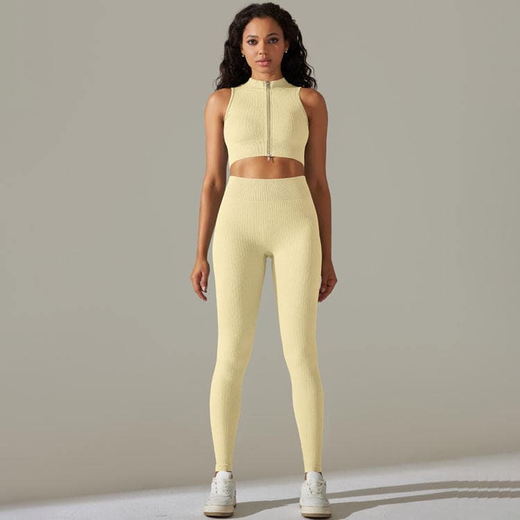 Hot Sale Breathable ultra Thin Seamless Solid Color Thread Zipper Cardigan With Exposed Belly Yoga Set