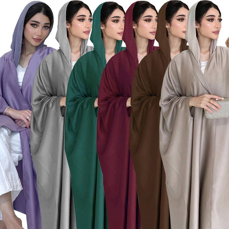 Loose Hooded Cardigan Dress Wholesale Dubai Style Solid Color Cover Ups Fashion Soft Light Robes Factory Directly