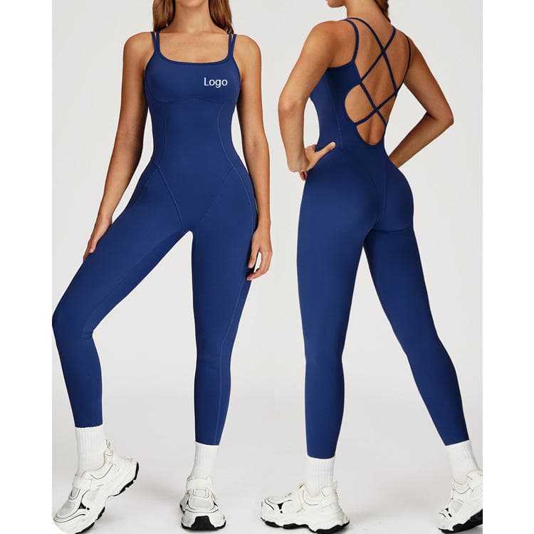 Nude Feel Sports Bodysuit Cross Back One Piece Slim Fit Outdoor Running Activewear Breathable Yoga Jumpsuit