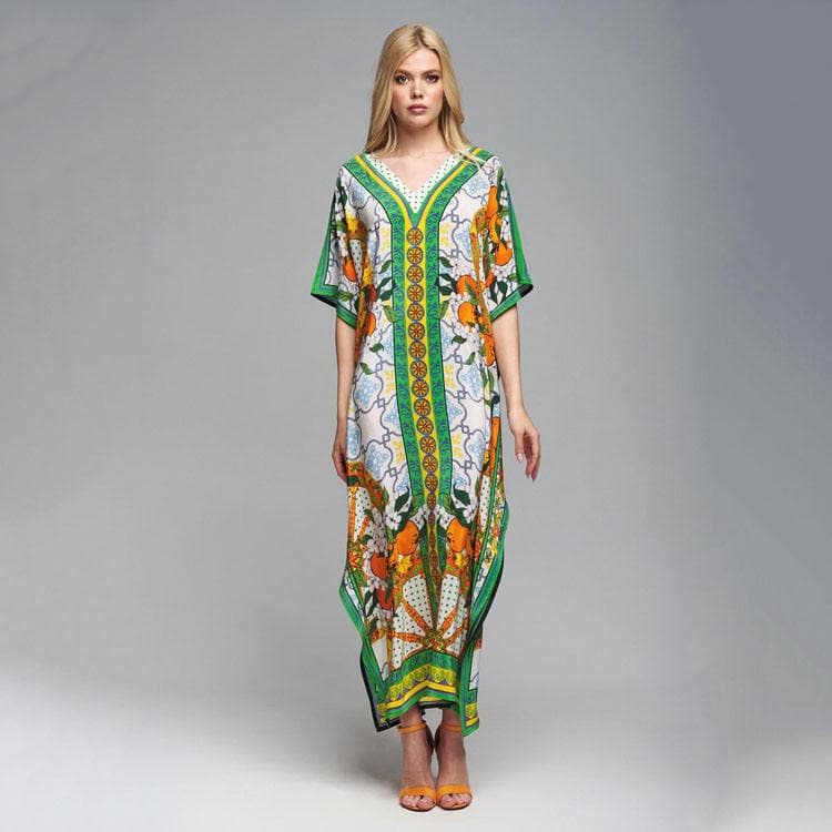 Wholesaler Loose Position Printed Holiday Long Dress Women Bikini Sun Shirt Beach Sexy Cover Ups