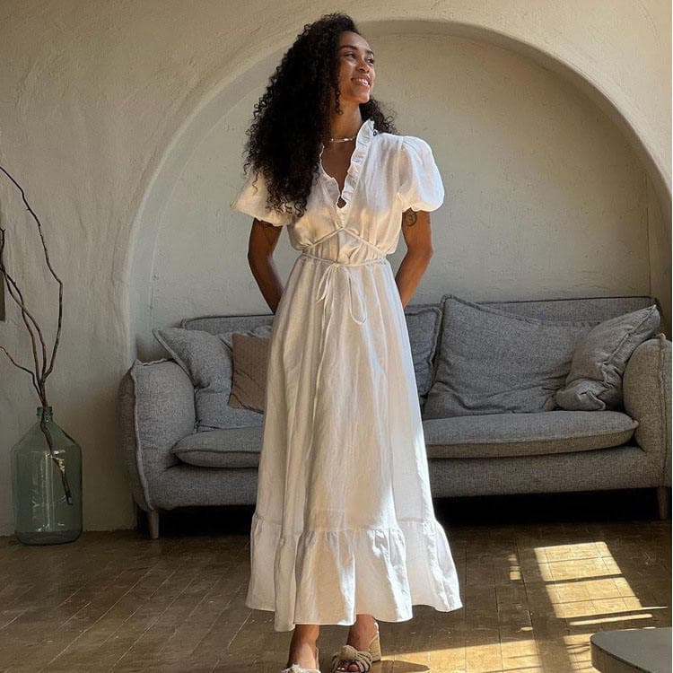 Wenshuo Short Sleeve Dress Wholesale Casual Long Dress Custom logo Solid Color Dress Factory Directly