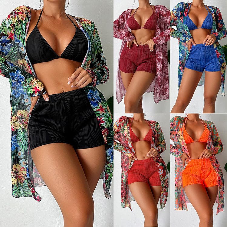 Factory Multi Color Cover up Special Fabric Bikini Three Piece Women Swimwear Swimsuit