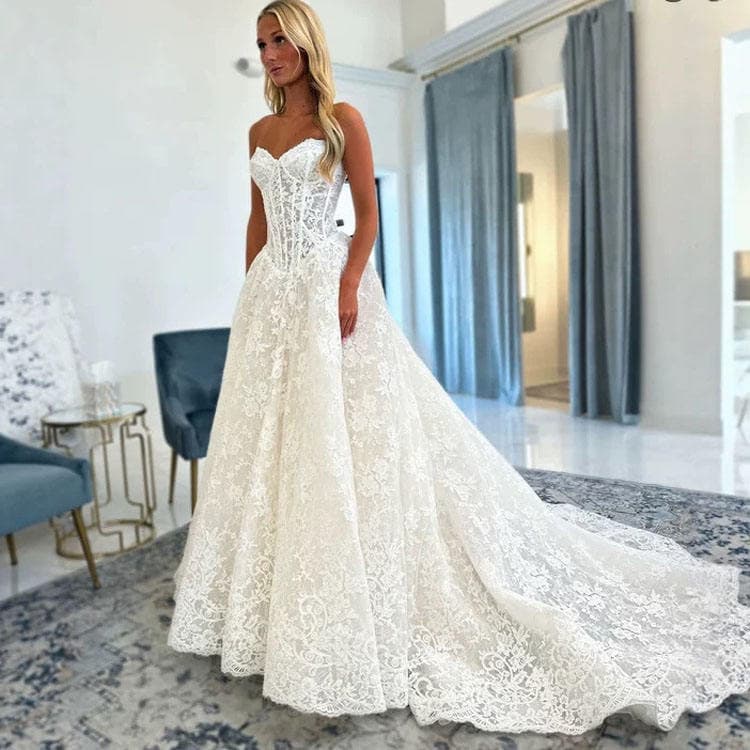 2026 Luxury Lace Embroidery Wedding Dress New Style Strapless Slim Bride Wedding Dress Factory Wholesale Wedding Dress