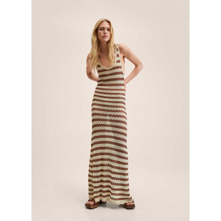 Summer V-neck Sleeveless Vest Dreses Striped Knit Dresses Sexy Backless Dresses