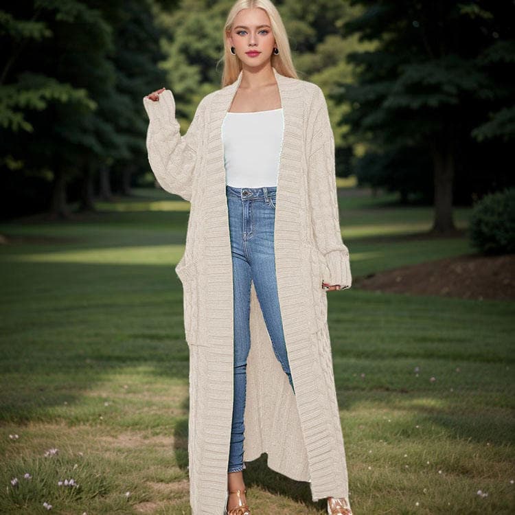 S XXXL 20 Colors Retro Cable Knit Women Coat New Fashion Long Women Sweater Cardigan Loose Solid Color Women Casual Cardigan