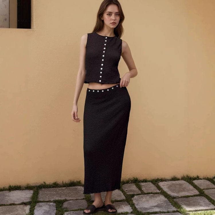 Wenshuo Fitted Sleeveless Top Wholesale Elegant Long Skirt Custom logo Casual Workwear Set Factory Directly