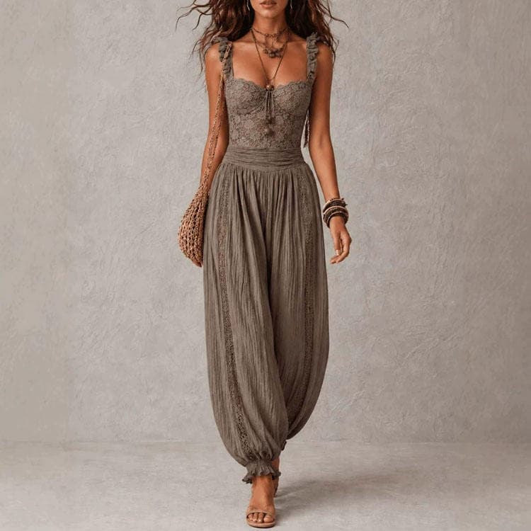 Wenshuo Fashion Lace Camisole Wholesale Casual Harem Pants Custom logo Elegant Women Set Factory Directly