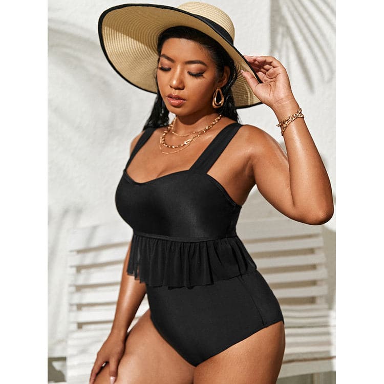 2023 New Large Size Women One Piece Triangle Fat Woman Solid Color Bikini Swimsuit Wholesale