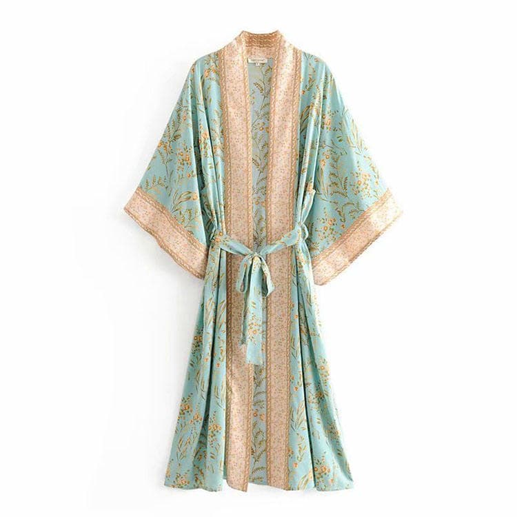 2024 New Flower Printed Kimono Rayon Bikini Cover up Women Beach Kimono