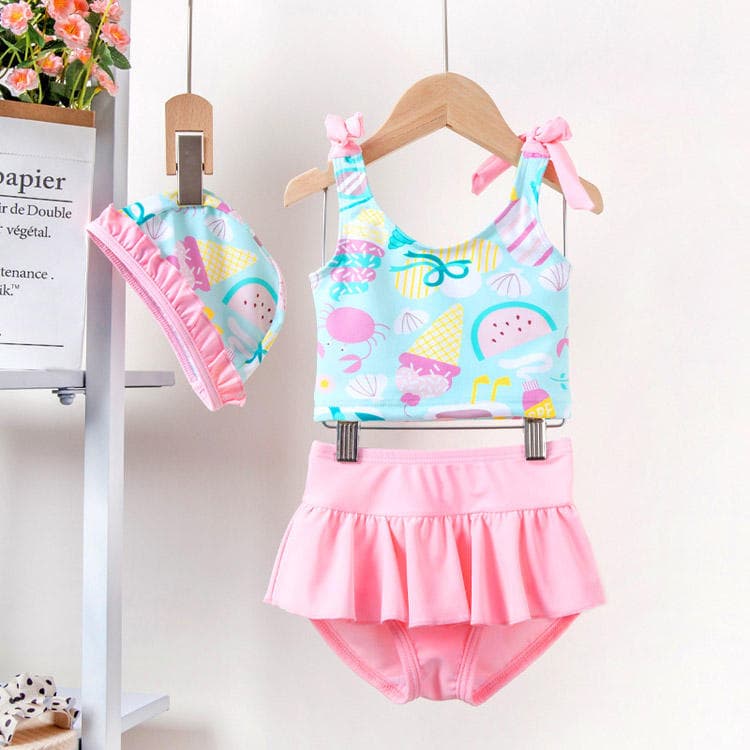 New Children Two Piece Swimsuit Girls Cute Cartoon Print Bathing Suit Swimwear Wholesale