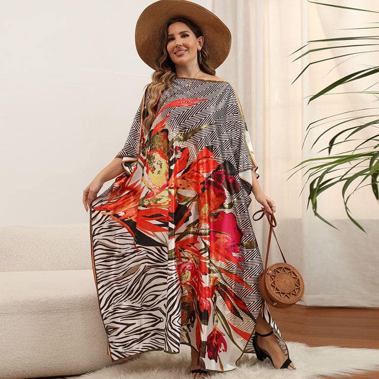 2025 New Large Mesh Cover up Dress Bat Sleeve One Piece Bohemian Dress