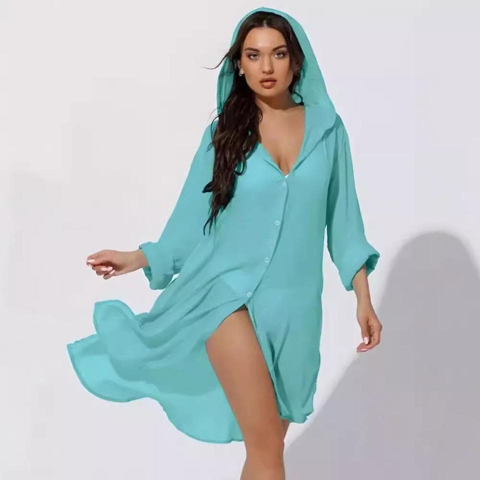 Holiday Hooded Coat Factory Directly Solid Color Tie Dye Cardigan Wholesale Bikini Beach Cover up Manufacturer