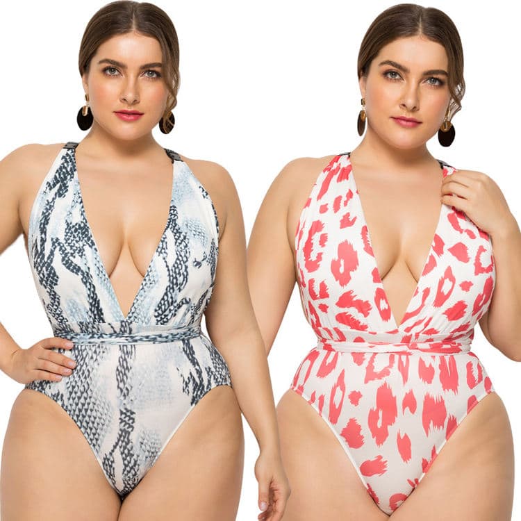 Bikini Digital Printing Sexy Swimsuit Fat Woman Fashion One Piece Swimwear 2XL 5XL Super Large Tankini Plus Size Snake Pattern
