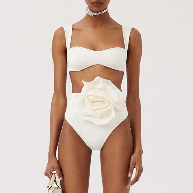 2023 New Solid Color Rose Swimwear Women High Waist Sexy Bikini Set