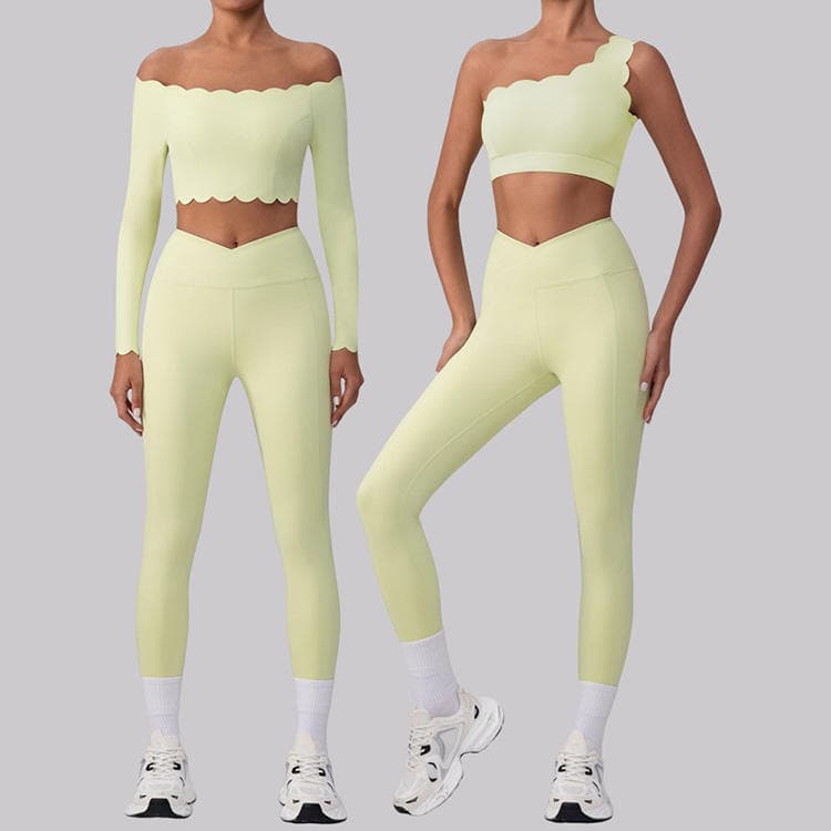 Fashion Women Workout Clothing Lace One-shoulder Bra Off-shoulder Top Cross High Waist Legging Fitness Yoga Set