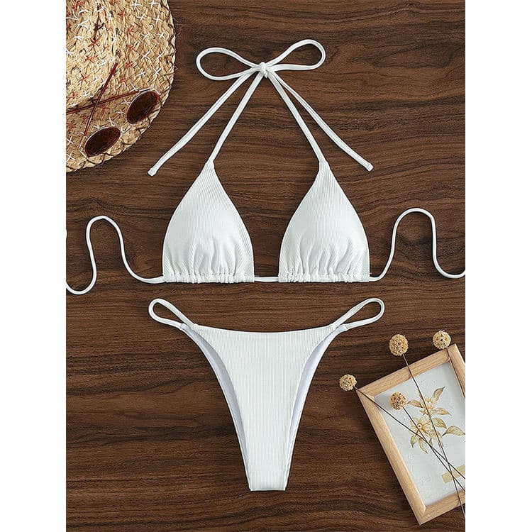 2022 New Solid Color Micro Bikinis Sexy Lady Swimwear Pleated Drawstring Beach Swimsuit