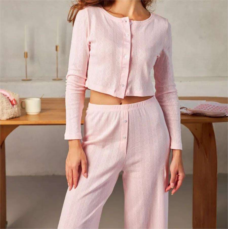 Hollow Knitted Pajamas Custom logo Casual Home Clothes Wholesale Long Straight Pants Factory Directly