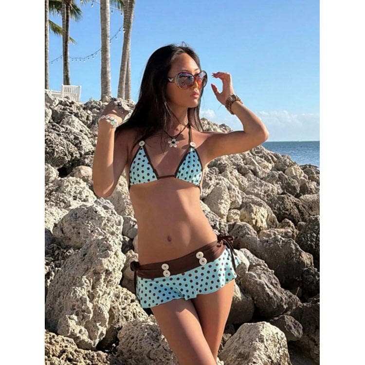 Polka Dot Halter Sexy Bikini 3 Pcs 2026 New Fashion Deep v Neck High Cut Summer Beach Spa Party Bikini
