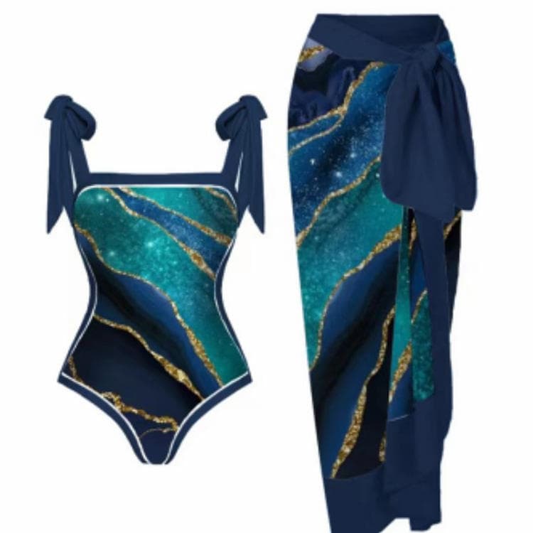 2023 New Marble Print Swimwear Sexy Swimusit One Piece Bikini With Skirt